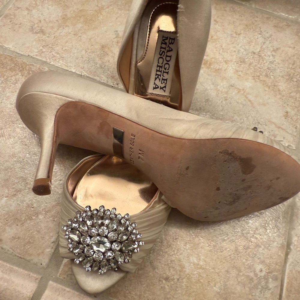 Badgley Mischka Pearson d'Orsay Satin Heels with Crystal Embellishment